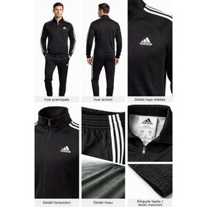Adidas Men’s Black Tracksuit Set White Stripes Sport Very Good Condition